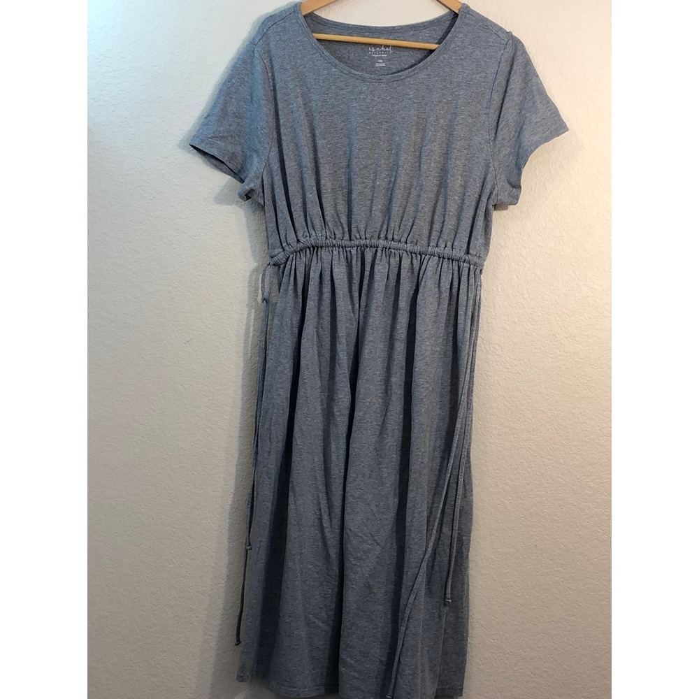 Universal Thread Gray Short Sleeve Drawstring MaternityWaist Midi Dress Womens - Picture 3 of 4